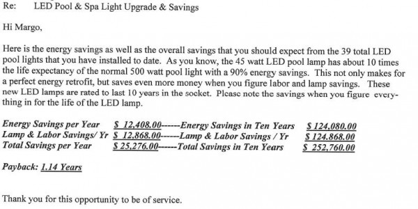 ROI for LED pool light replacement - energy evaulation